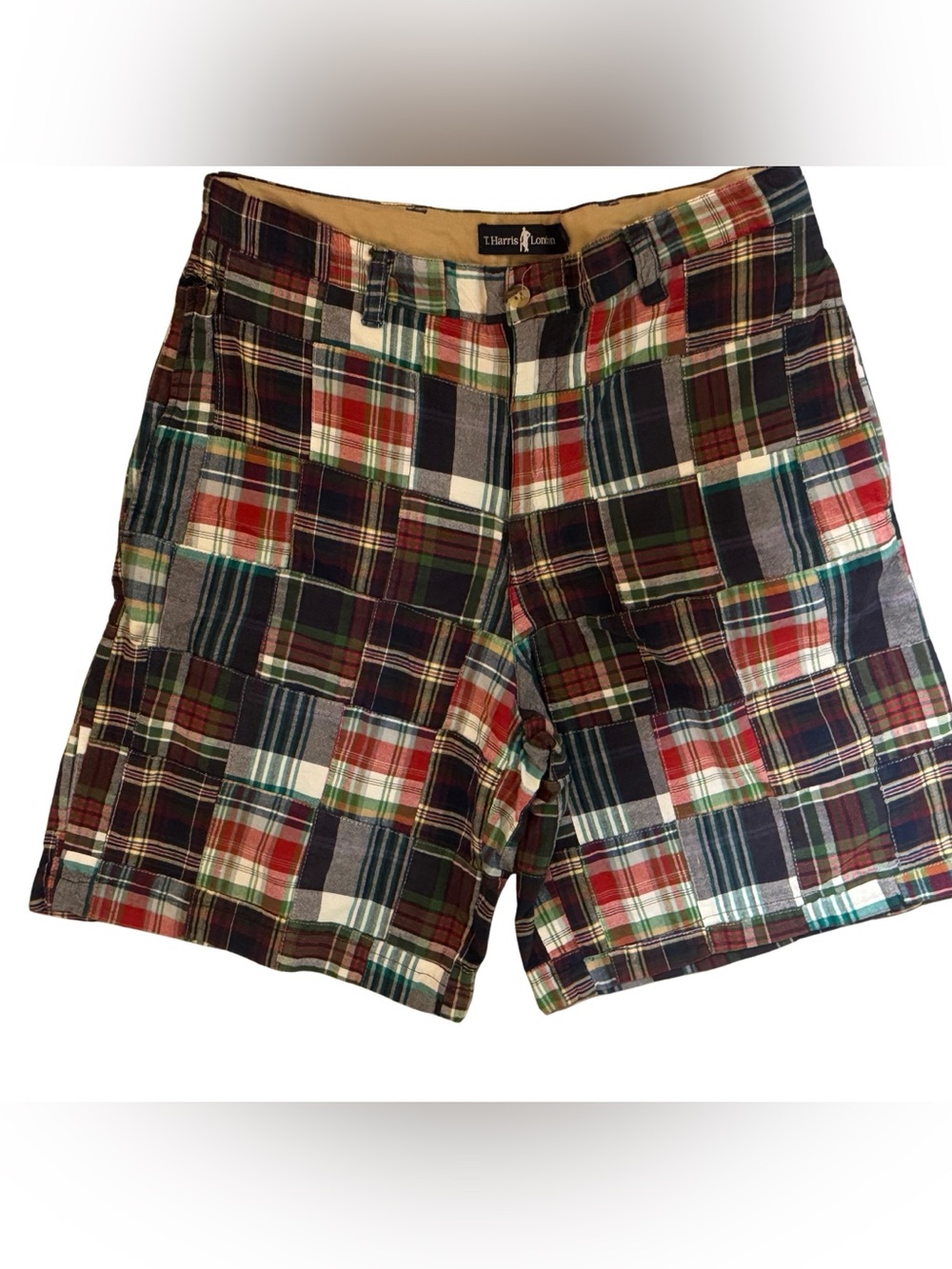 Harris Tweed Patchwork Plaid Flat Front Shorts - Multicolor